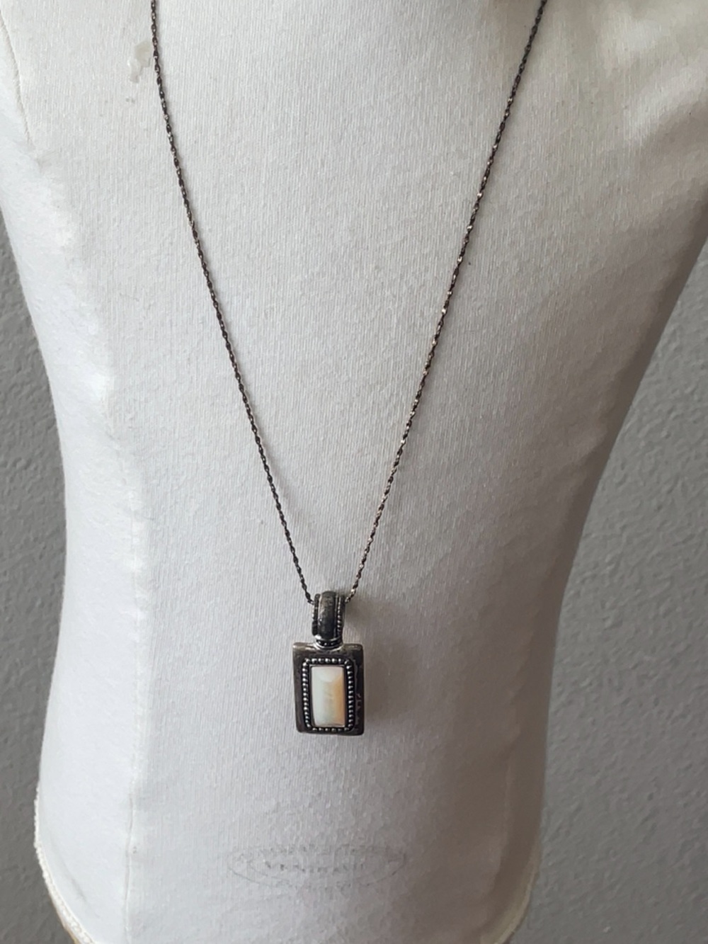 Sterling Silver Rectangular Mother-of-Pearl Pendant Necklace - White